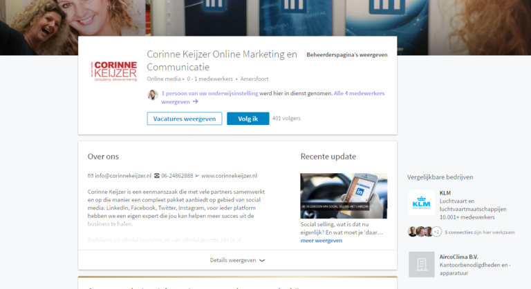 LinkedIn Nieuwe Lay Out Bedrijfspagina – Corinne Keijzer