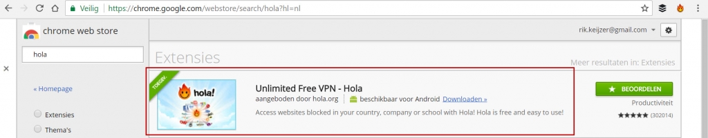 Installeren van VPN software ‘Hola’