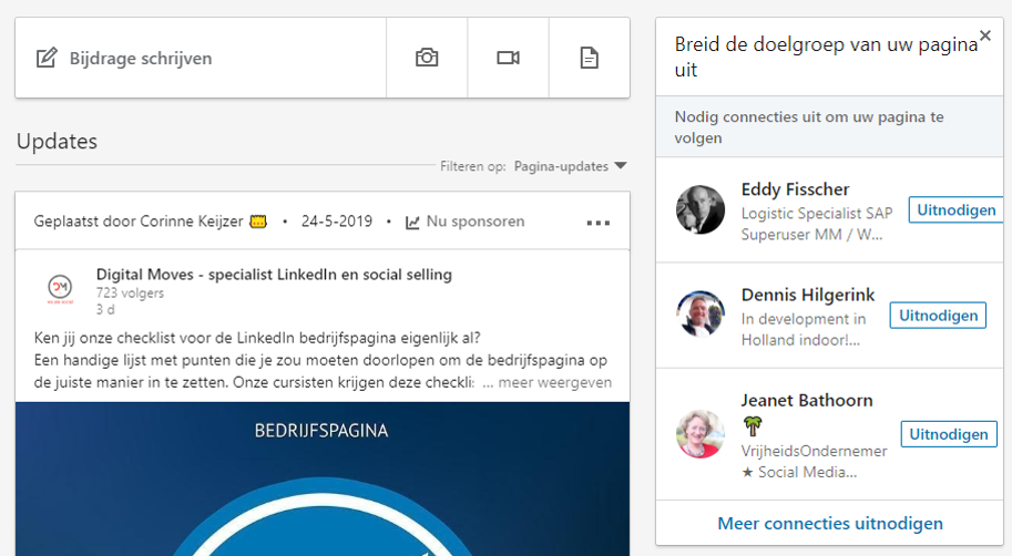 connecties uitnodigen bedrijfspagina