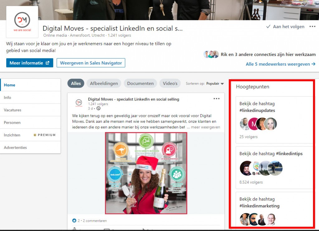 linkedin bedrijfspagina hahstags